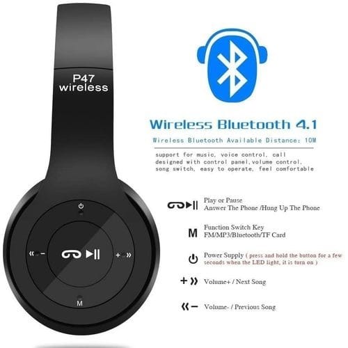 P47 Bluetooth Wireless Earphone For Samsung/ iPhone /Xiaomi /Huawei - Black