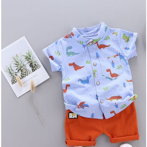 Tropical Button Down Ss Shirt And Shorts Set