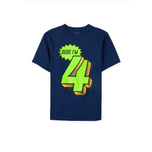 Boys Dude I'm 4 - 4th Birthday Number Tshirt - Navy Blue .