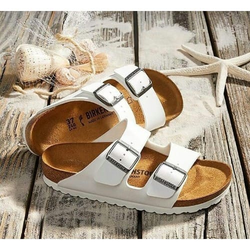 Male Stock Leather Slippers - White