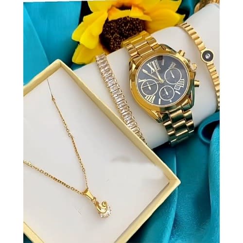 Wristwatch + 2 Bracelets and Necklace Set