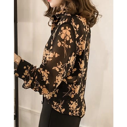 Floral Cotton Blouse- Black/Orange