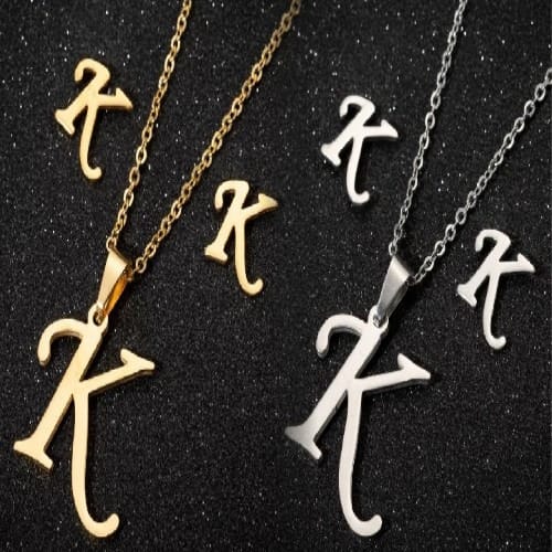 Stainless Steel Initial Letter K Customized Jewelry Set Gold/silver