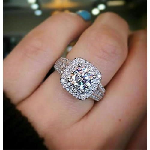 Ladies Silver Plated Sparky Cubic Zirconia Engagement Ring Wedding