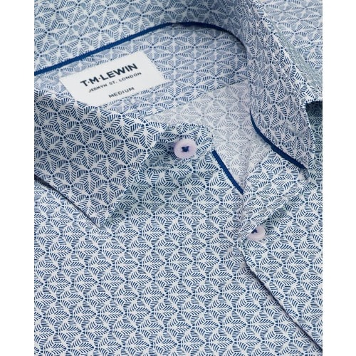 Leaf Print Navy Single Cuff Shirt