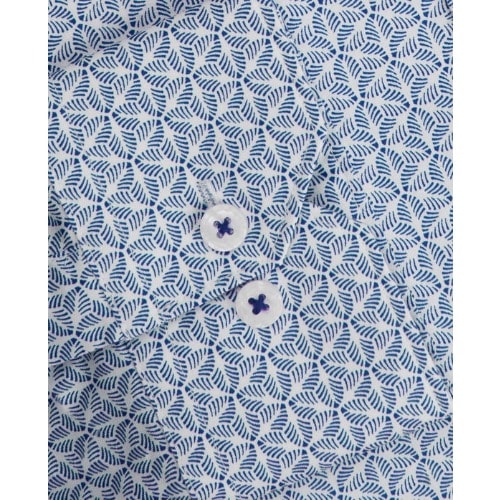 Leaf Print Navy Single Cuff Shirt