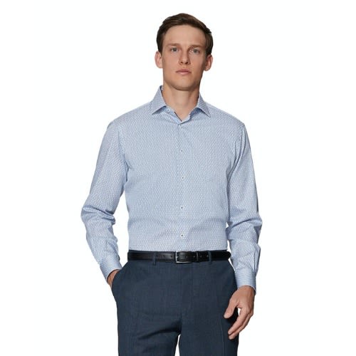Leaf Print Navy Single Cuff Shirt