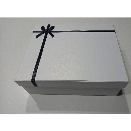 Empty White Gift Box With Black Ribbon 12x10x4