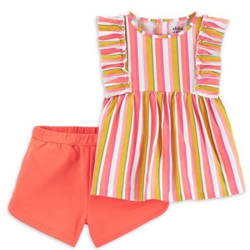 Toddler Girls Stripped Top & Shorts Outfit Set