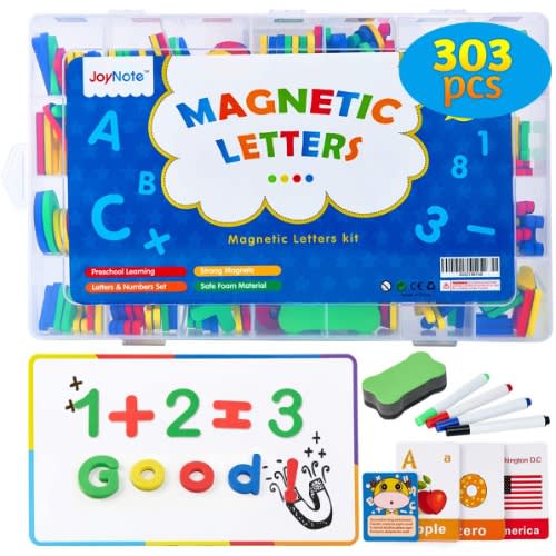 Joynote Classroom Magnetic Letters 303 Pcs With Double-side Magnet Board And Storage Box