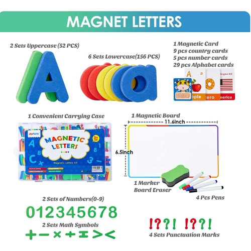 Joynote Classroom Magnetic Letters 303 Pcs With Double-side Magnet Board And Storage Box