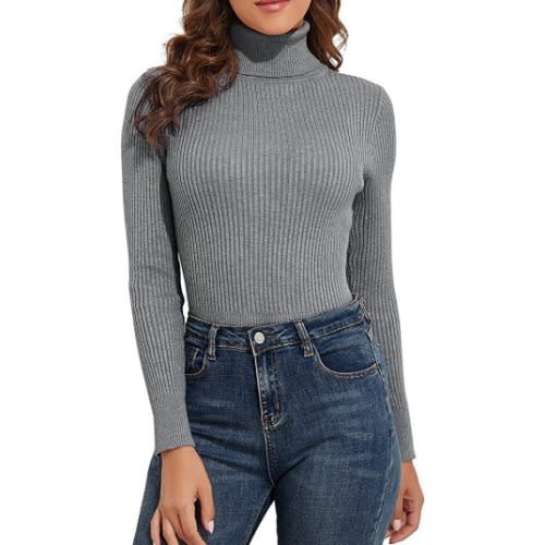 Ladies Turtleneck Long Sleeve T-shirt - Grey