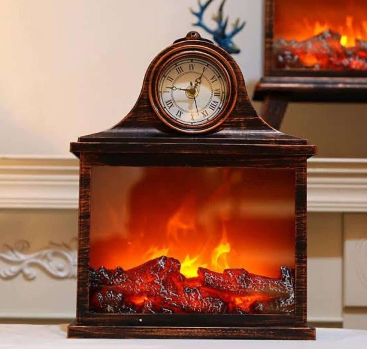 Christmas Simulated Fireplace Led Lantern Black