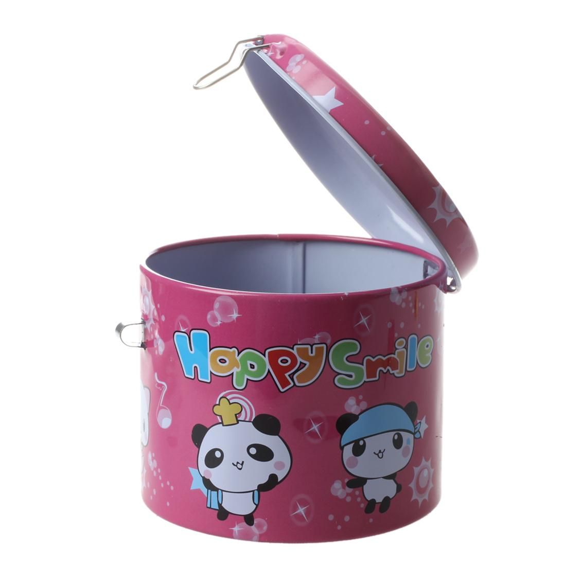 Cylinder Design Cartoon Print Piggy Bank Coin Money Saving Box w Padlock