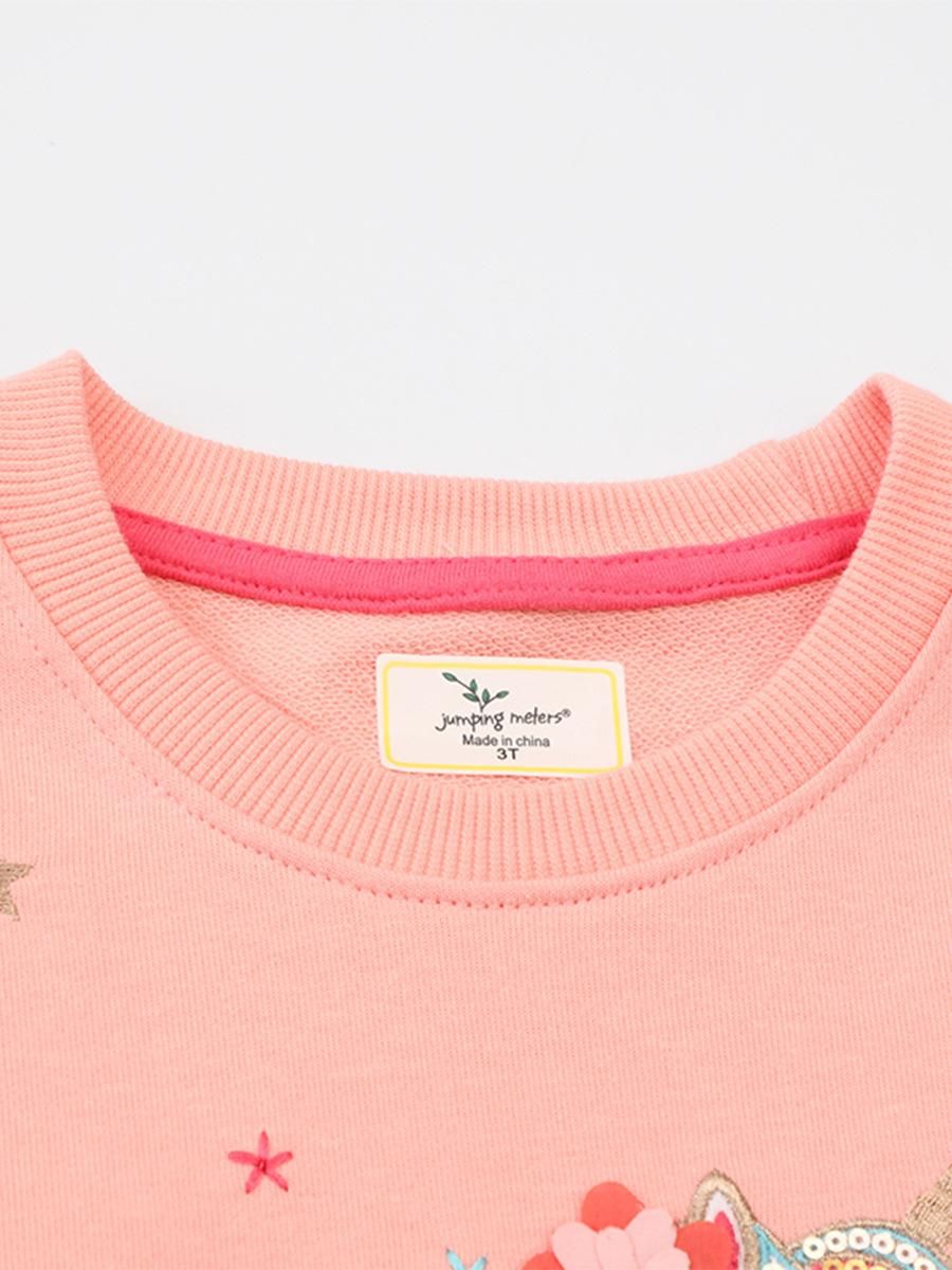 Girls Sweatshirt Cartoon Embroidery Long Sleeve Sweatshirt Pink