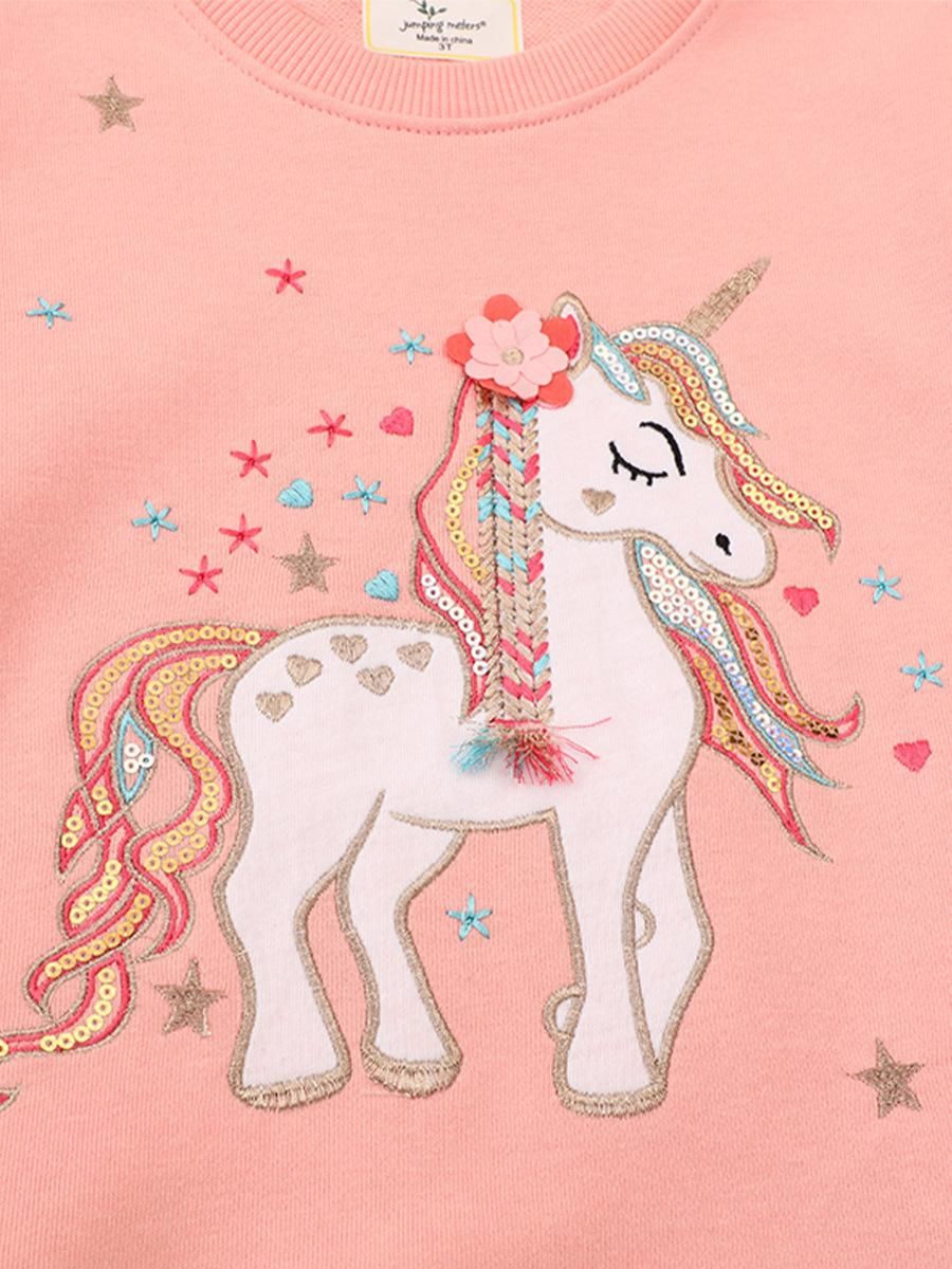 Girls Sweatshirt Cartoon Embroidery Long Sleeve Sweatshirt Pink