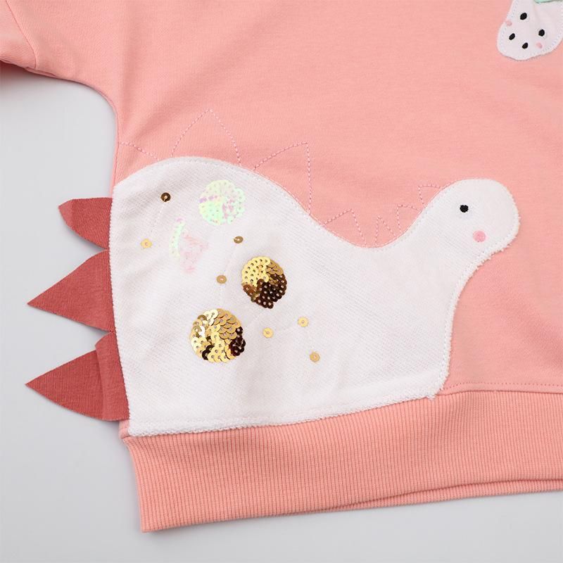 Girls Sweatshirt Long Sleeve Dinosaur Pattern Sweatshirt Pink