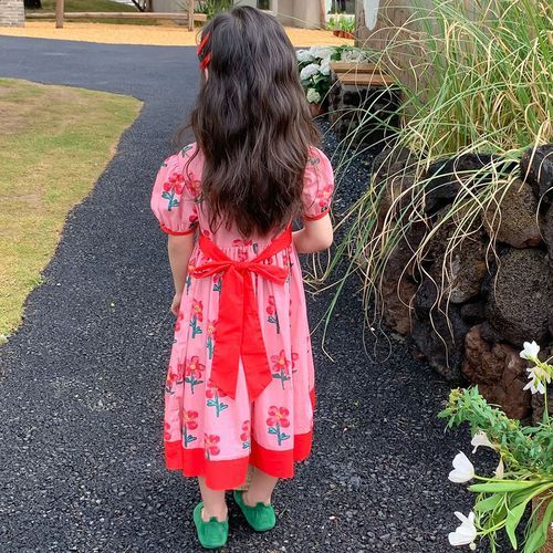 Sweet Elegant Style Round Neck Color Contrast Flowers Loose Female Girls' Clothing