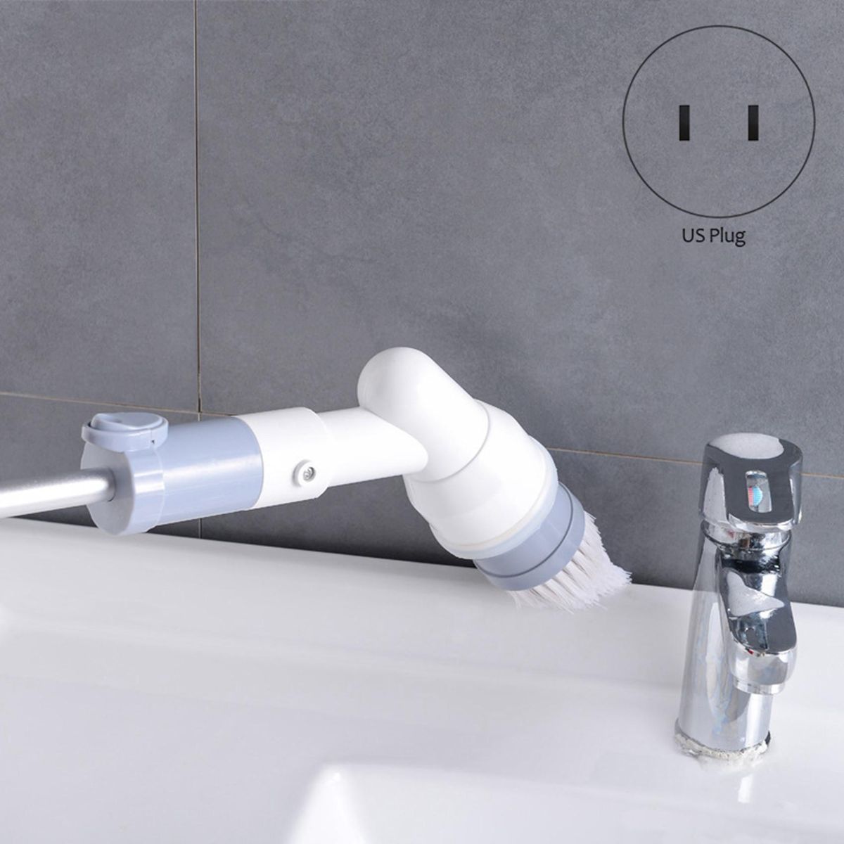 Electric Cleaning Turbo Scrub Brush Multifunctional Long Handle Cordless Spin Scrubber Cleaning Brush-US Plug