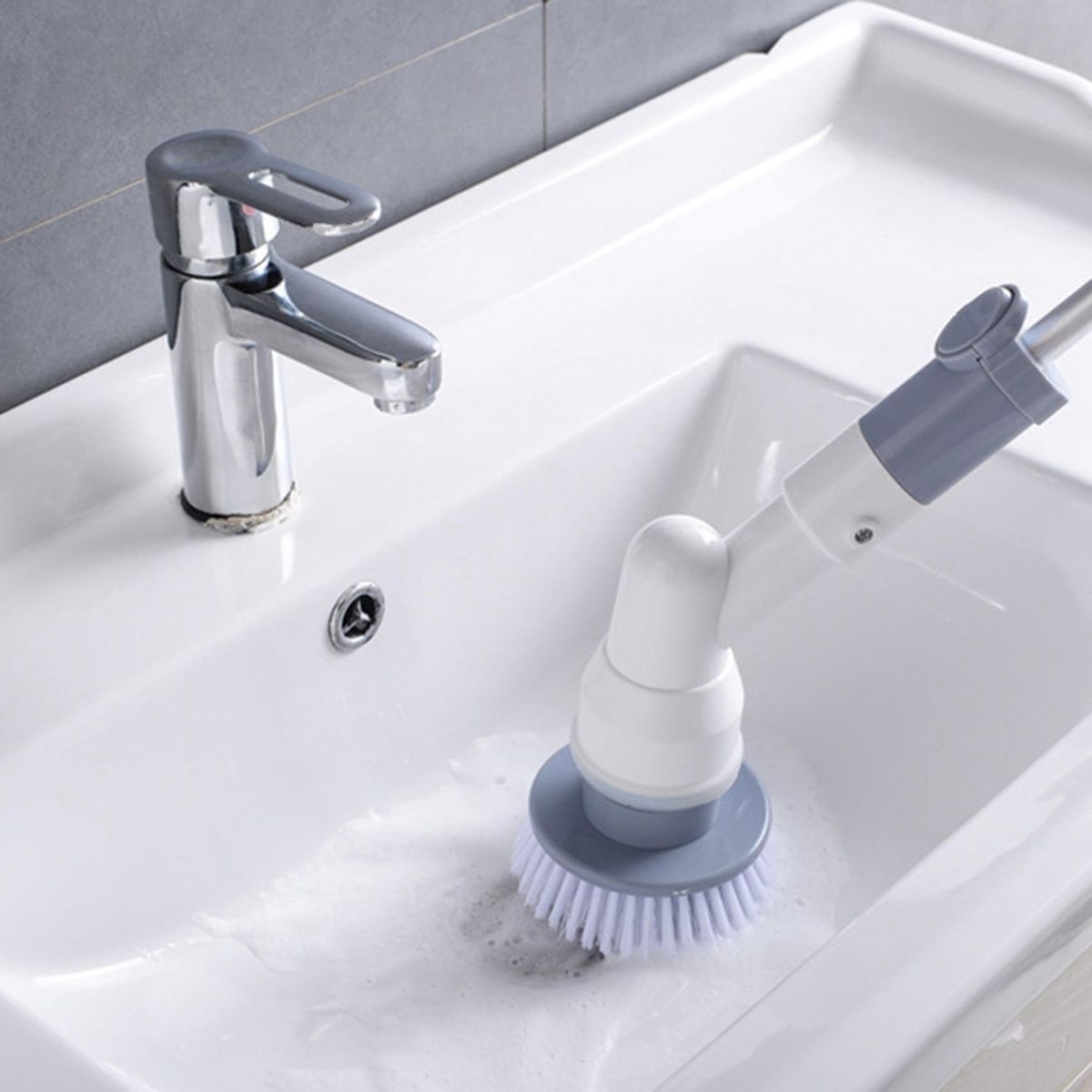 Electric Cleaning Turbo Scrub Brush Multifunctional Long Handle Cordless Spin Scrubber Cleaning Brush-US Plug