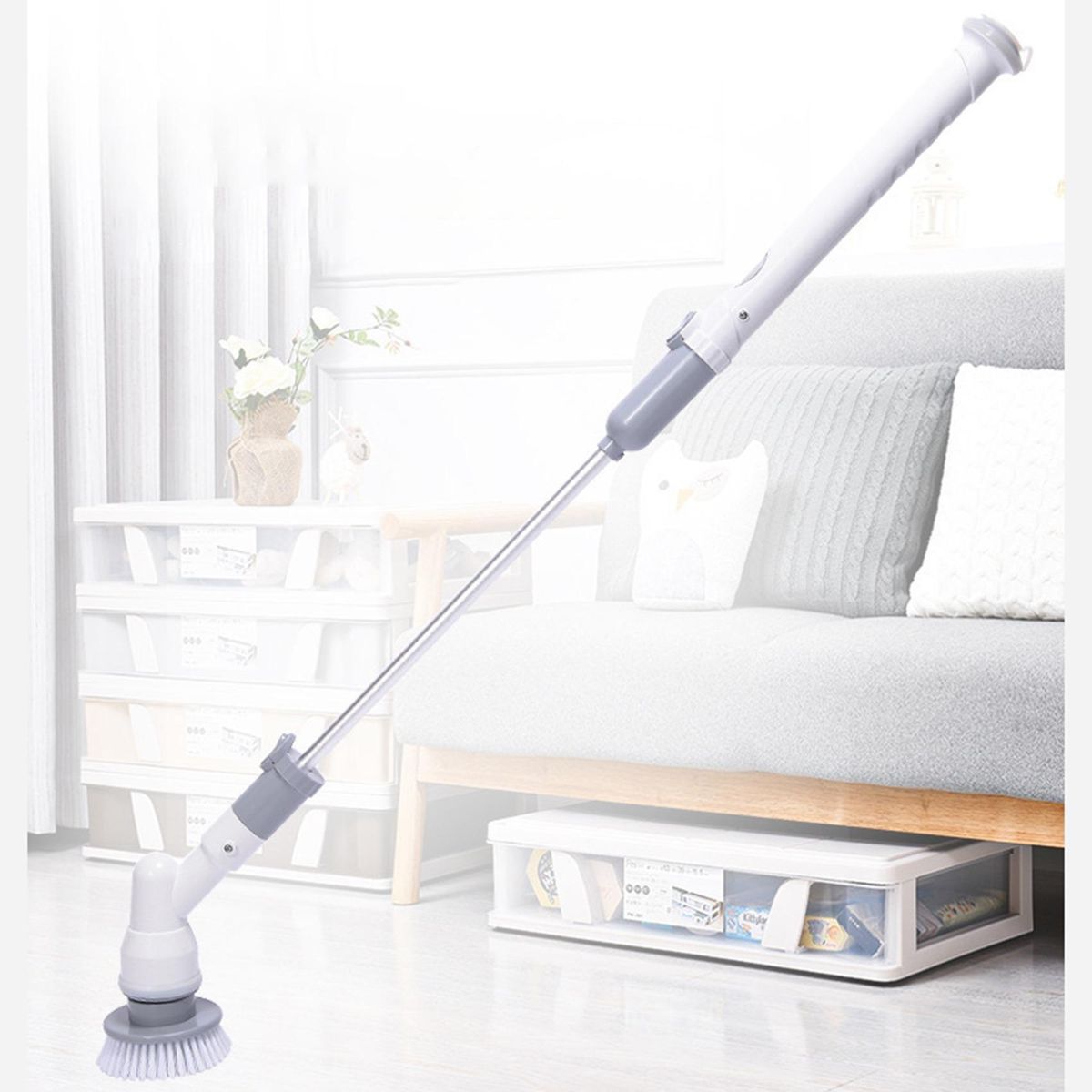 Electric Cleaning Turbo Scrub Brush Multifunctional Long Handle Cordless Spin Scrubber Cleaning Brush-US Plug