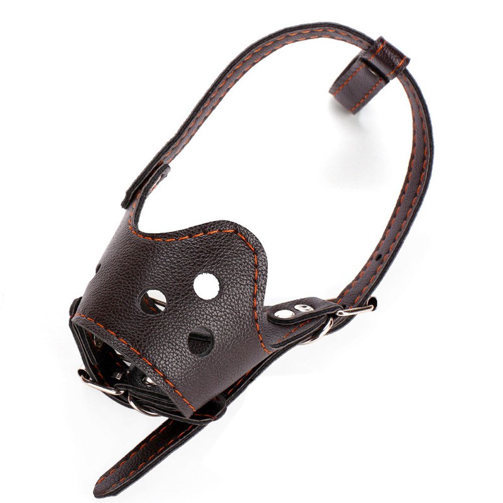 Adjustable PU Leather Pet Dog Anti Bark Chew Safety Mouth Training Pet Prevent Biting Barking Mouth Mask Pet Mouth Mask-Brown
