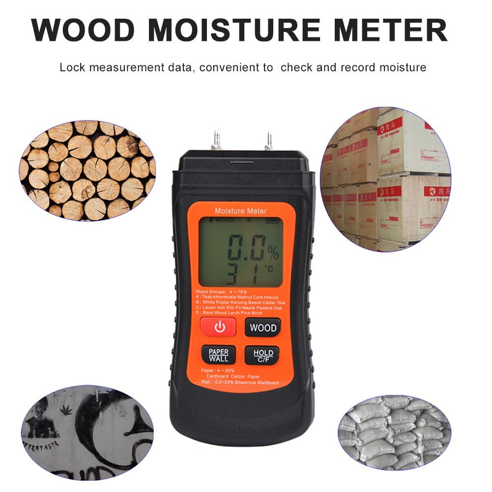 Two Pins Timber Damp Moisture Meter Detector 3 Mode Digital Wood Humidity Tester Detector Portable Wood Moisture MeterDetector