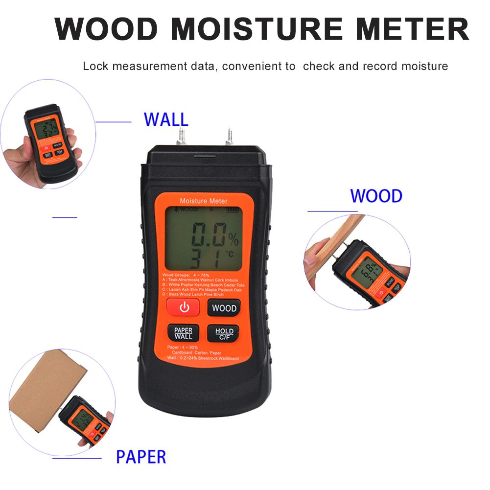 Two Pins Timber Damp Moisture Meter Detector 3 Mode Digital Wood Humidity Tester Detector Portable Wood Moisture MeterDetector