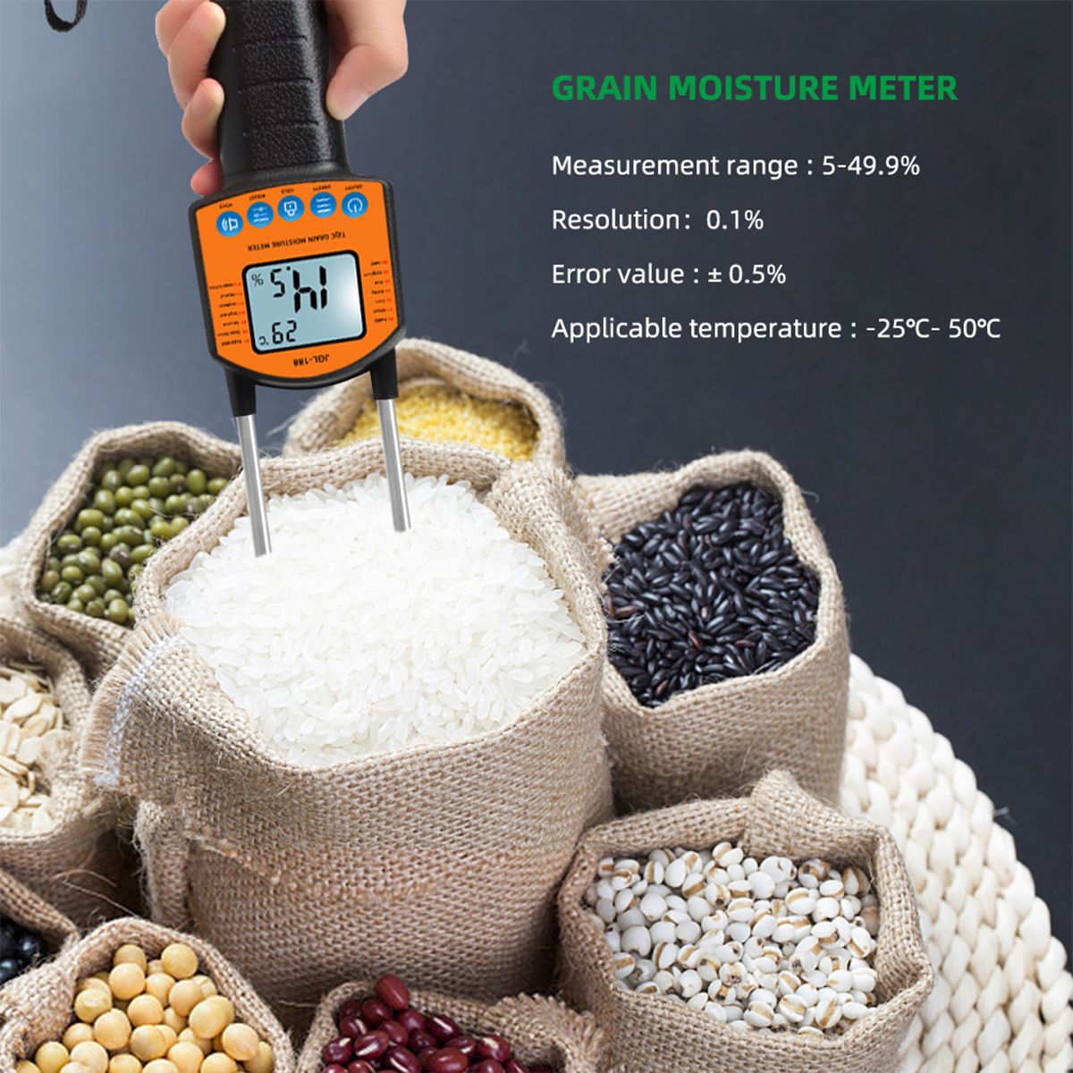 Grain Moisture Meter LCD Screen With Backlight Grain Moisture Detector For 14 Kinds Of Crops Broadcast Function