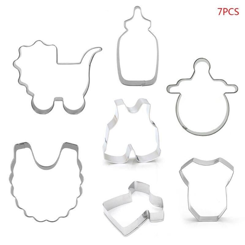 7Pcs/Set Stainless Steel Baby Stroller Feeding Bottle Clothes Bib Shape DIY Cookie Cutter Biscuit Mold Baking Decorating Tools