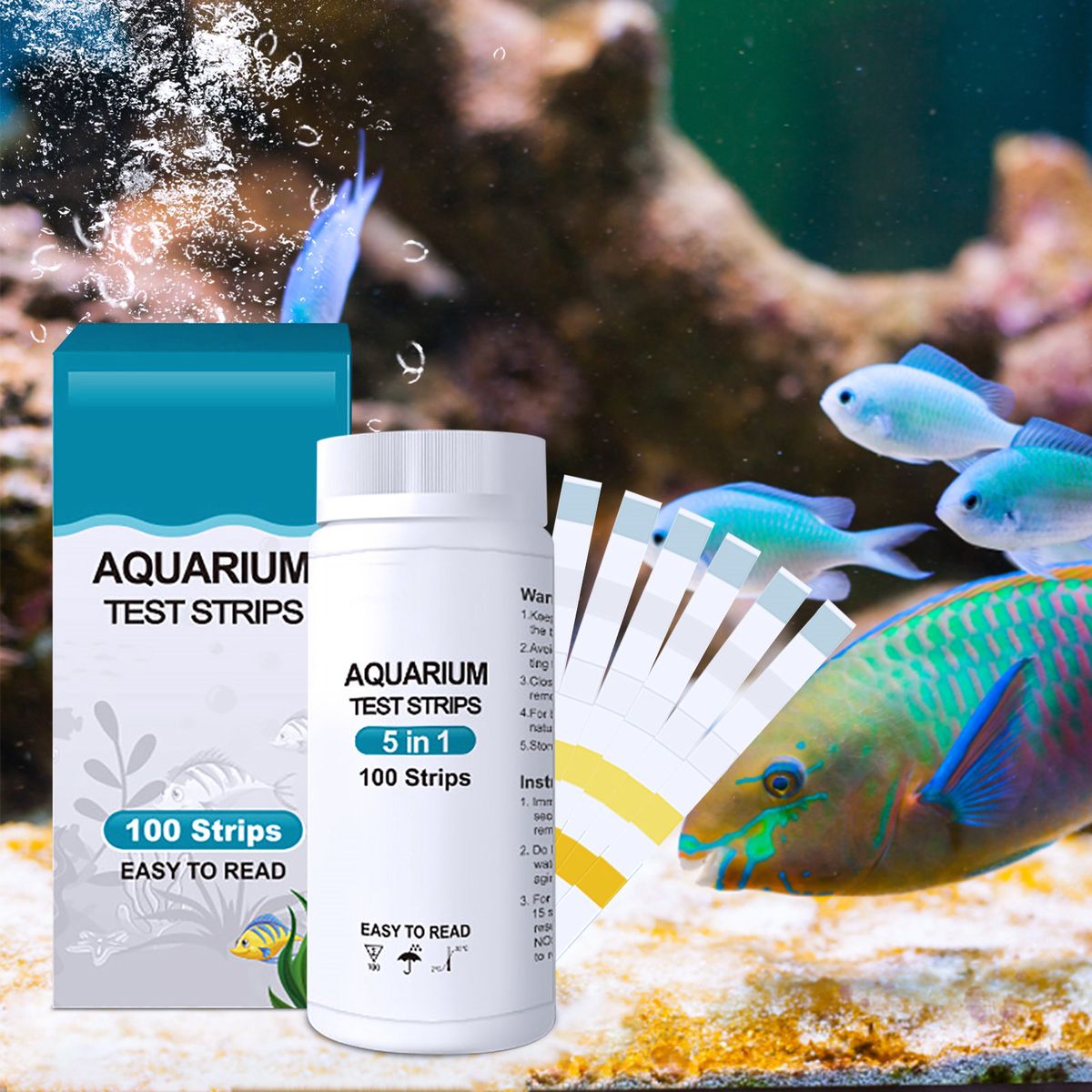 PH Test Strips Aquarium Water Quality Testing Strips Detecting Total Hardness Nitrite Nitrate Carbonate PH Fish Tank Testing Kit