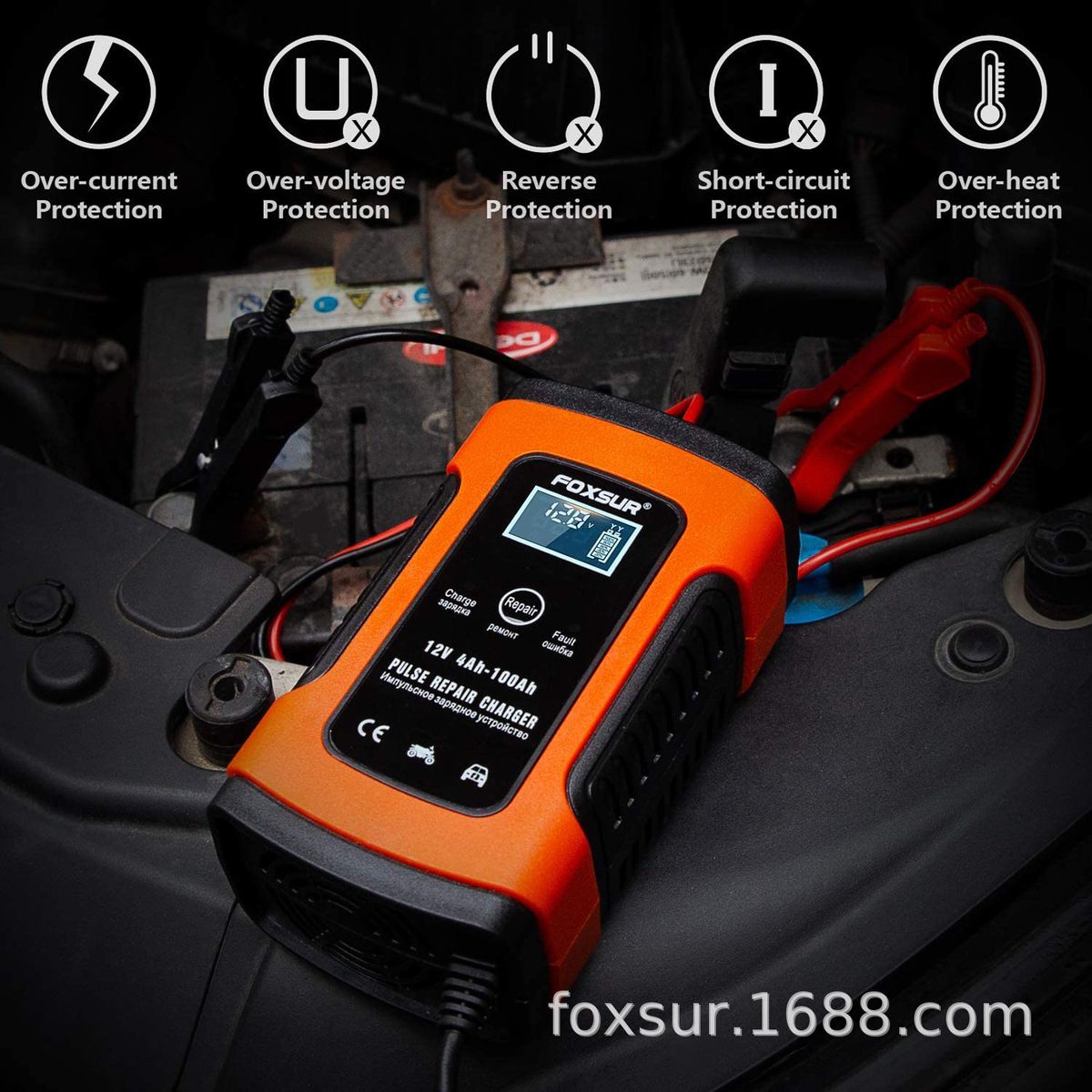 12V Motorcycle & Car Automatic Intelligent Battery Charger, EFB AGM GELs Pulse Repair Battery Charger With LCD Display