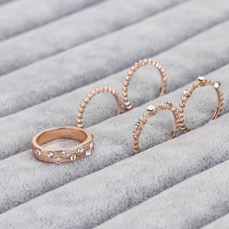 5 PCS/Set Fashion Women Rose Gold Rhinestone Elegant Jewelry Set, Ring Size:9