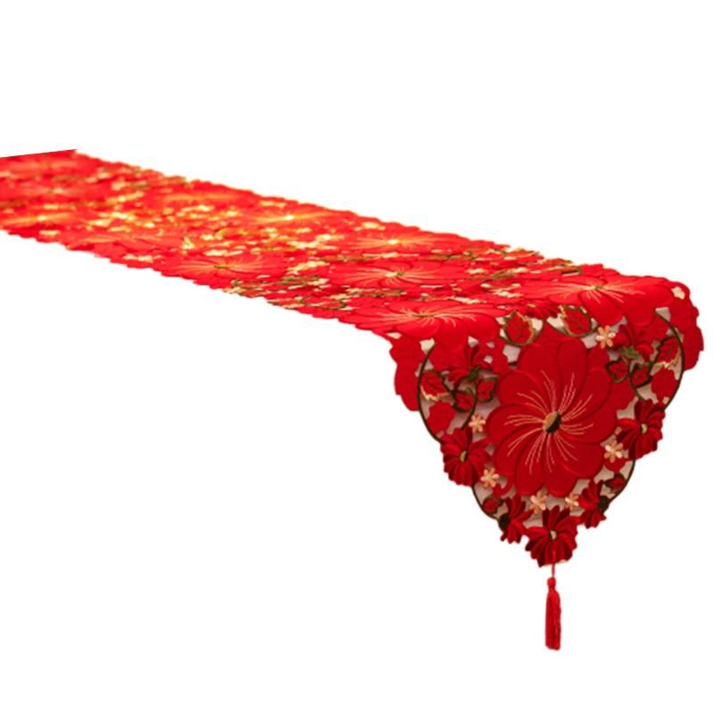 Red Table Runner, Floral Handmade Embroidered Table Runner Luxury Table Runners for Event Wedding Party Decoration