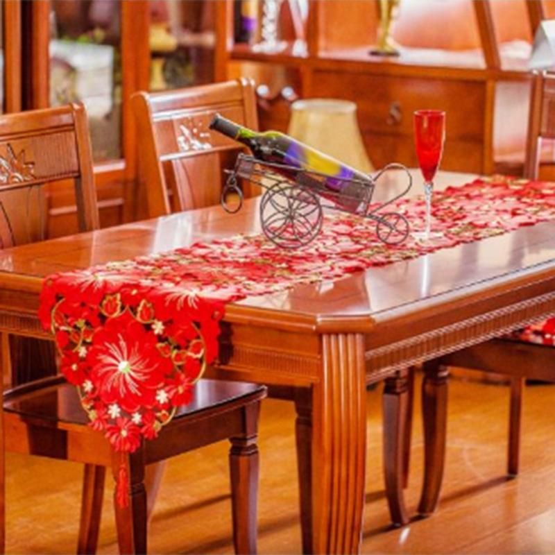 Red Table Runner, Floral Handmade Embroidered Table Runner Luxury Table Runners for Event Wedding Party Decoration