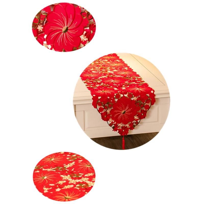 Red Table Runner, Floral Handmade Embroidered Table Runner Luxury Table Runners for Event Wedding Party Decoration