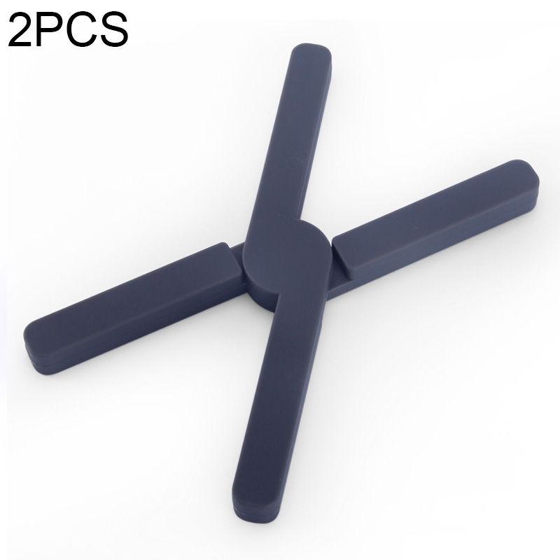 2 PCS Thickened X-shaped Silicone Foldable Pot Mat Kitchen  Heat-Insulation Meal Coaster High Temperature Table Mat(Dark Gray)