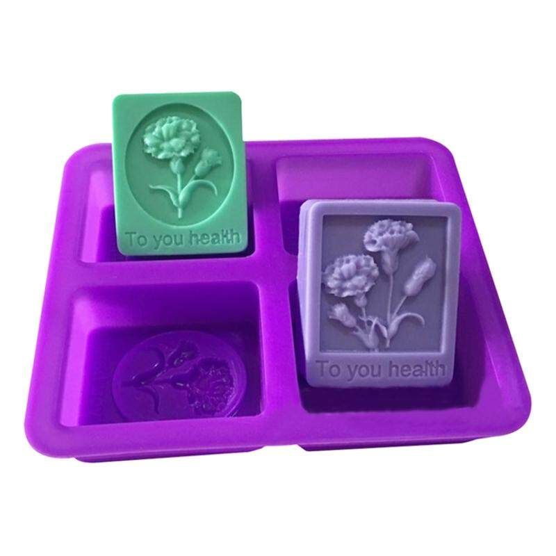 DIY Cold Soap Hand Mold Silicone Soap Mold Four-hole Rectangular Flower Mold Maker Carnations To You Health