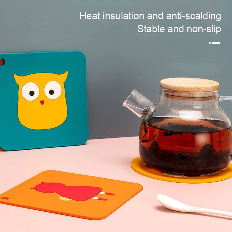 10 PCS Anti-scald And Heat-resistant Placemats Home Waterproof And Oil-proof Table Mats Silicone Coasters, Size:Small, Style:Owl