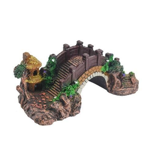 Aquarium Fish Tank Vintage Decorative Bridge Landscape Ornaments Pavilion Tree Plants Resin Design Pet Supplies Home Decorations
