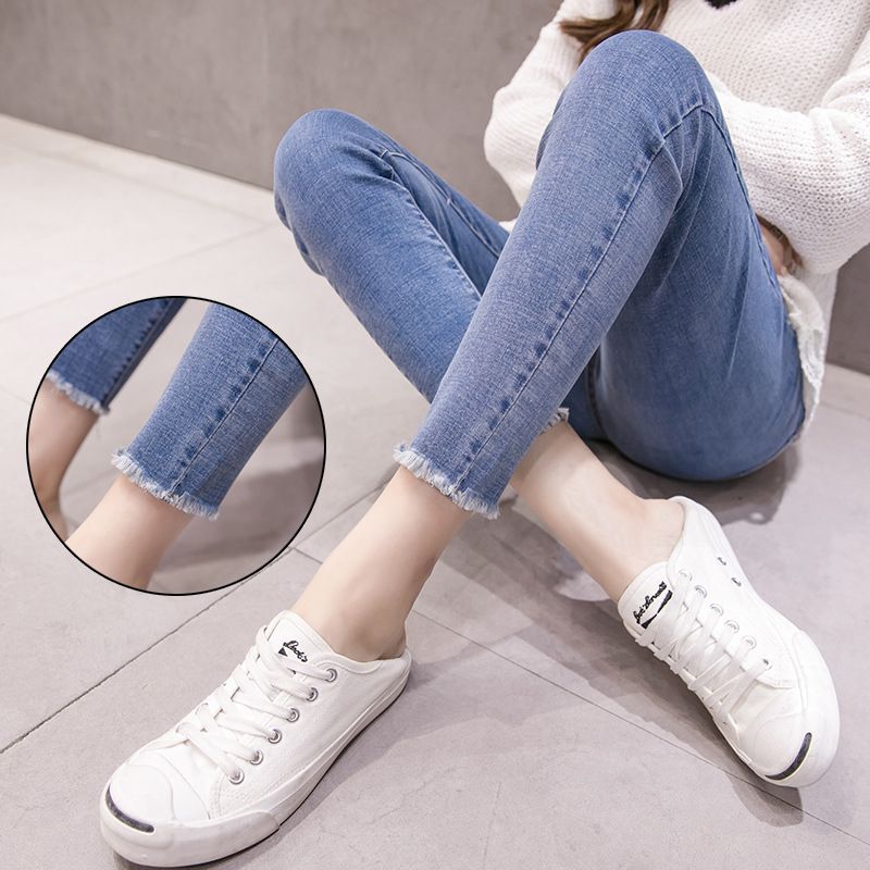 Washed Denim Skinny Maternity Jeans Autumn Spring Fashion Belly Pencil Trousers