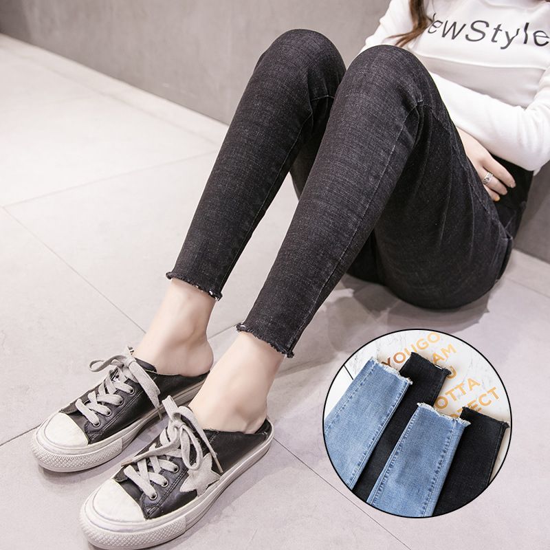 Washed Denim Skinny Maternity Jeans Autumn Spring Fashion Belly Pencil Trousers
