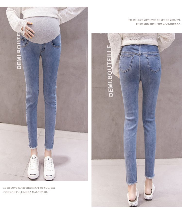 Washed Denim Skinny Maternity Jeans Autumn Spring Fashion Belly Pencil Trousers