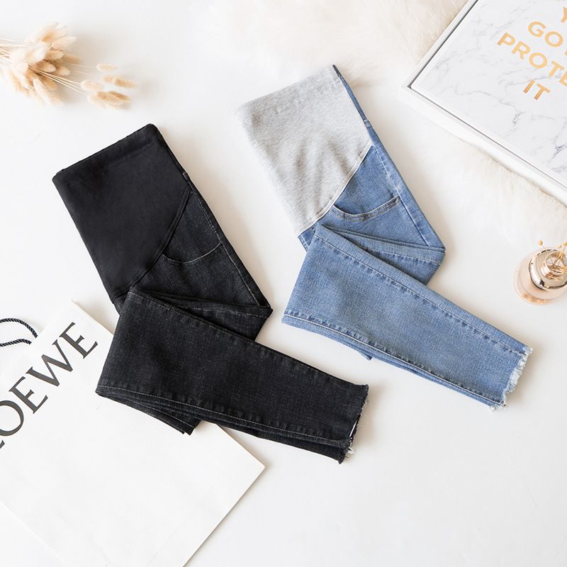 Washed Denim Skinny Maternity Jeans Autumn Spring Fashion Belly Pencil Trousers