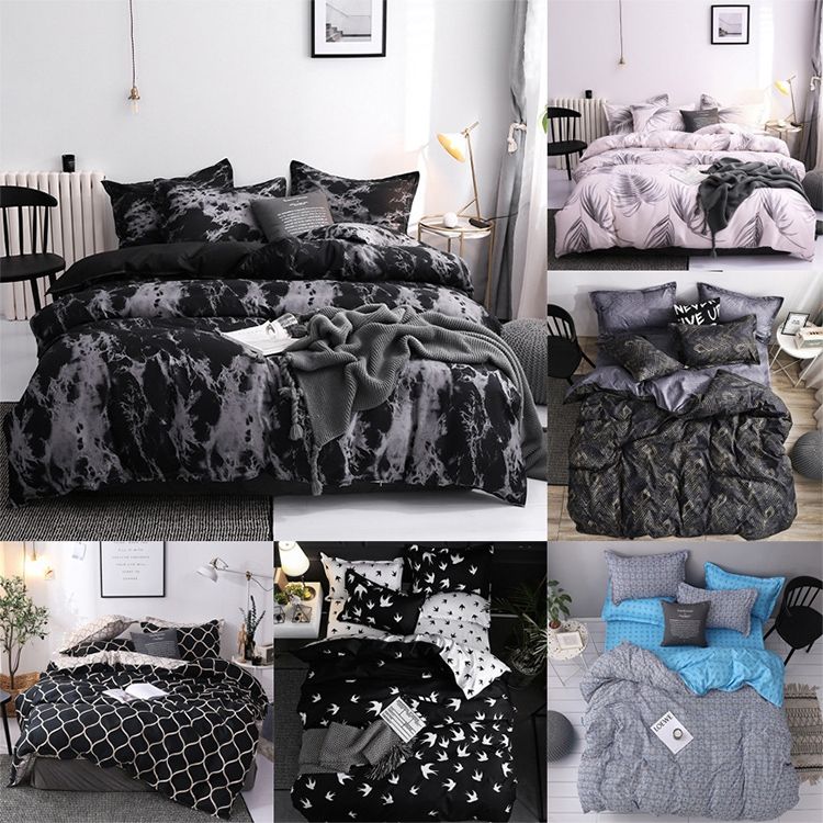 Marble Pattern Set Sanded Printed Quilt Cover Pillowcase