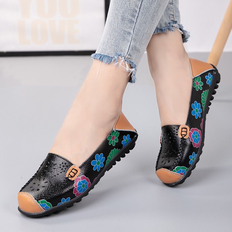 Flat Ladies Office Shoe Women Hollow Loafers -Black