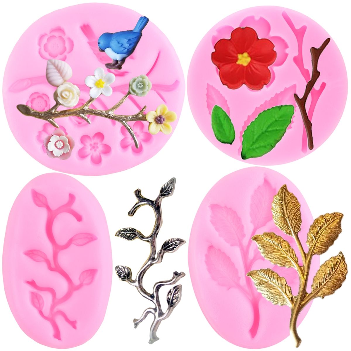 Tree Branch Silicone Molds Peach Blossom Fondant Mold Bird