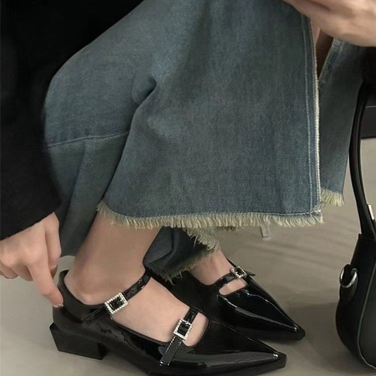 Mary Janes Ladies Shoes Formal Shoes Vintage Glossy Leather Shoes Thick-Heeled