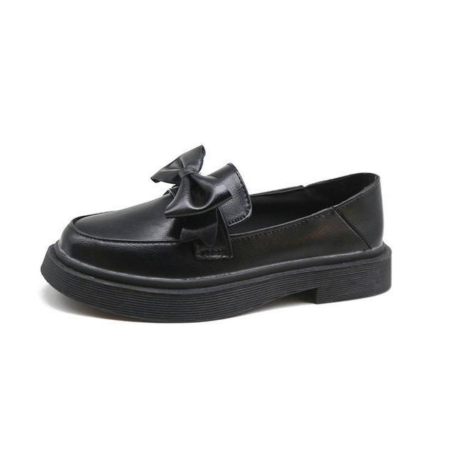 Zapatos de tacon bajo para mujer, mocasines con lazo de cuero lliso, sin cordones, puntiagudos, tacones gruesos, Oxfords, Primavera