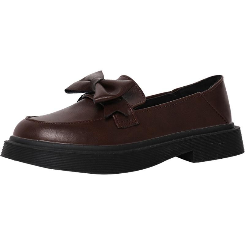 Zapatos de tacon bajo para mujer, mocasines con lazo de cuero lliso, sin cordones, puntiagudos, tacones gruesos, Oxfords, Primavera